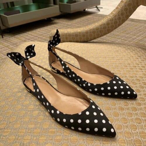 Women 2019 retro flat shoes woman Polka Dot boat shoes women pointed toe cut outs flats shallow summer shoes