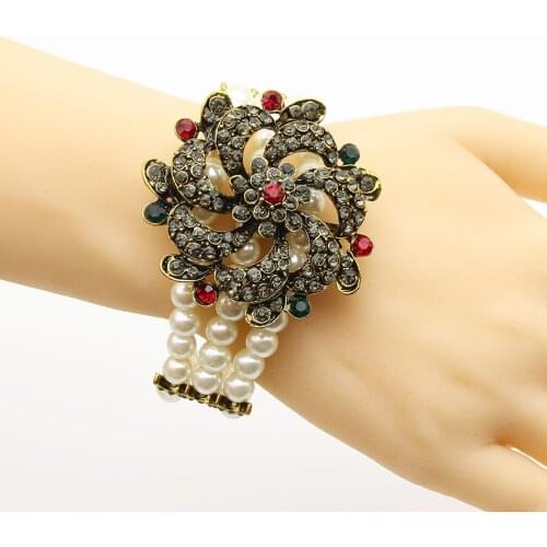 SUNSPICE-MS Vintage Bead Bracelet for Women Antique Gold Color Turkish Jewelry Simulated Pearl Bridal Banquet charm Bracelet New