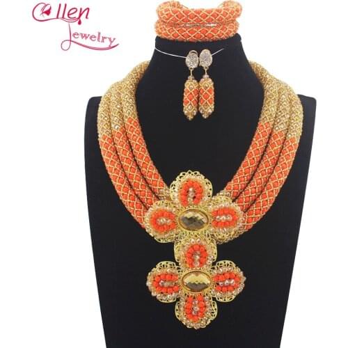 Nigeria Wedding beads jewelry set Bridal African Beads Jewelry Set Dubai Statement gold bridal jewelry necklace women N0064