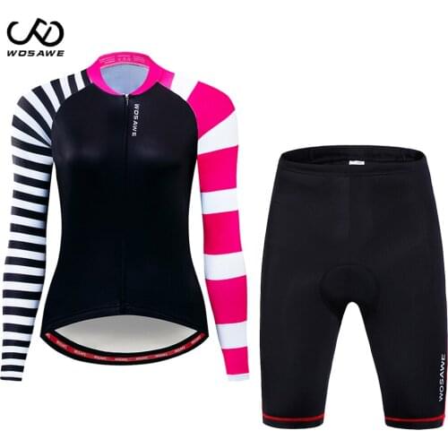 WOSAWE Women Cycling Jersey Set Anti-Sweat Breathable Windproof MTB Bike Clothes Bicycle Jersey Shorts Suit For Autumn Female