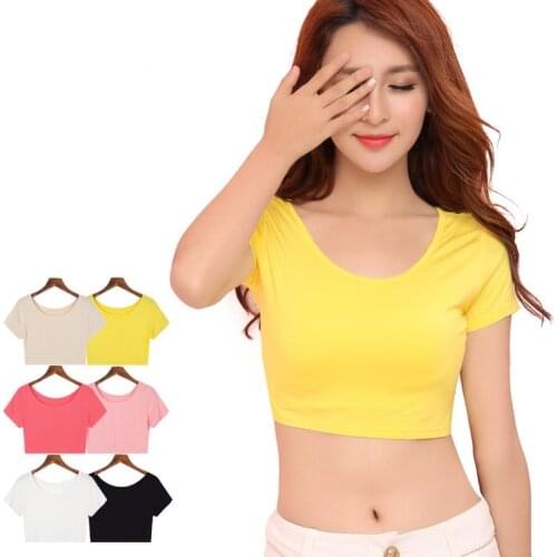 Solid Summer Women Crop Top Female Tank Tops Sexy Short Womens T-Shirt With Short Sleeve 6 Colors ssk013