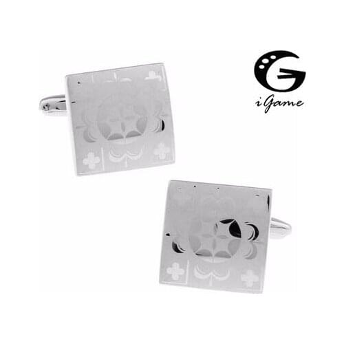 IGame 1 Pair Retail Mens Cufflinks Silver Color Brass Fashion Square Laser Flower Design Free Shipping