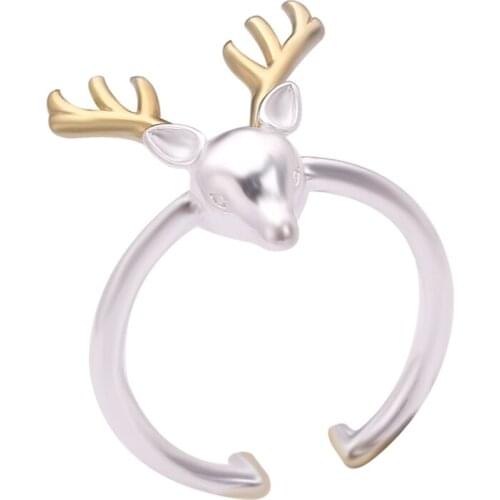 2019 Trendy Elk Plum Deer Head Antler Ring for Woman Party Cute Jewelry Gift For Girl Opening Rings Dropshipping