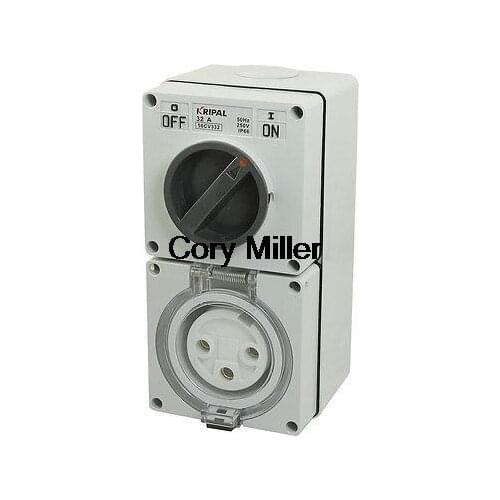 250VAC 32A IP66 2-Postion 3 Round Pin 56CV332 Surface Combo Switch w Socket