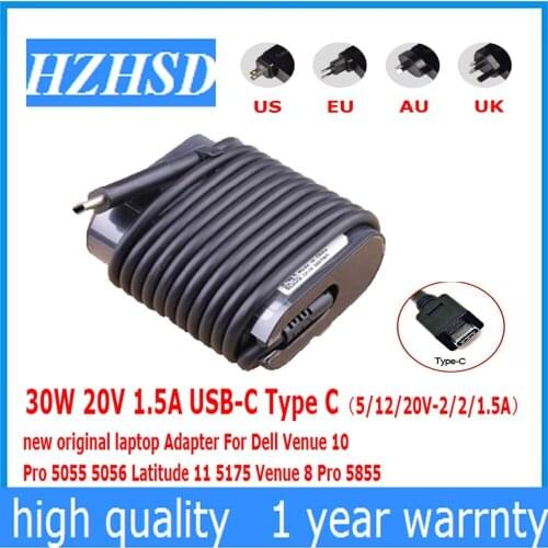 30W 20V 1.5A USB-C Type C new original laptop Adapter For Dell Venue 10 Pro 5055 5056 Latitude 11 5175 Venue 8 Pro 5855