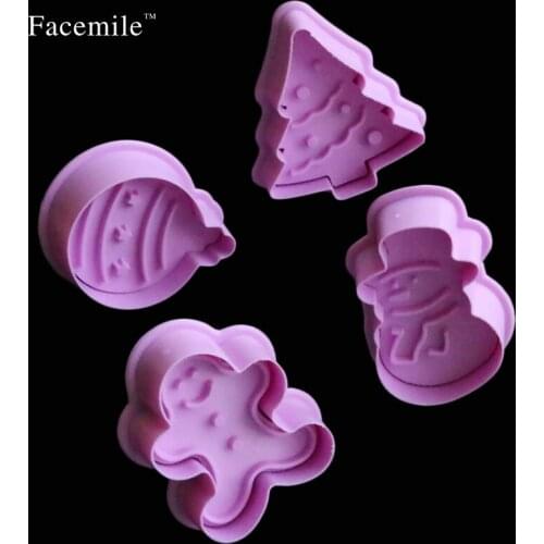 4Pcs/set Cookie Press Plunger Cookie Cutters Snowman Pine 3D Stereoscopic Cookie Biscuit Mold Fondant Cake tools 03098