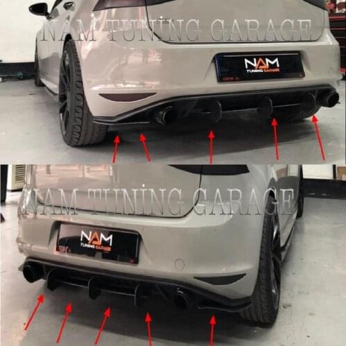 For Volkswagen Golf MK7 R GTI Car Rear Bumper Diffuser Spoiler Piano Black Rear Bumper Protector Rear Side Splitters Lip 6pcs