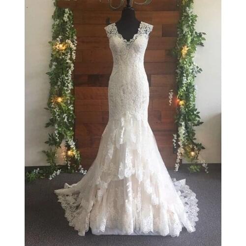 ANGELSBRIDEP Cap Shoulder Mermaid Wedding Dresses Robe De Mariee Charming Applique Court Train Formal Boho Bride Dresses