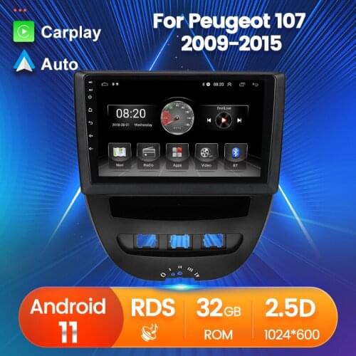 2din Android 11 Car Radio Stereo Player For Peugeot 107 2009-2015 Toyota Aygo Citroen C1 2005-2013 SWC WIFI Carplay 2.5D Screen