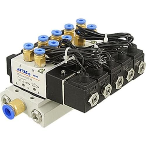 DC 24V 5/32" Quick Fitting 2 Position 5 Way 5 Solenoid Valve w Base Muffler