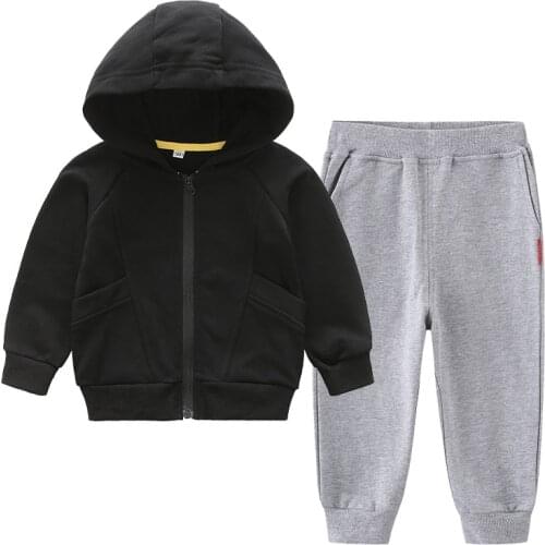 H1186 Childrens Clothing Autumn and Winter Long-sleeved Boys and Girls Zipper Casual Suit Two-piece Sports Set