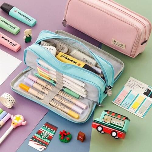 Double Sided Pencil Case Special Pen Pouch Macaron Case Dual Color Canvas Pocket Storage Bag Stationery School Supplies Travel
