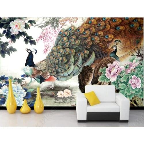 Wallpaper photo 3 d custom mural Chinese Peacock Peony Painting home decor in the living room Wallpaper for walls in rolls