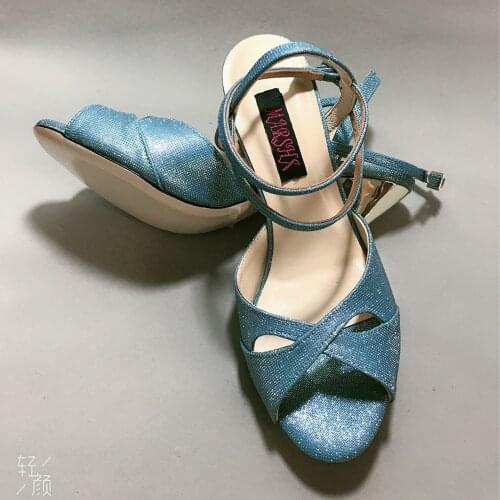 Classical Flamenco Dance Shoes Argentina Tango Shoes pratice shoes MST6226C-LBGS Leather Hard Blingbling high heel