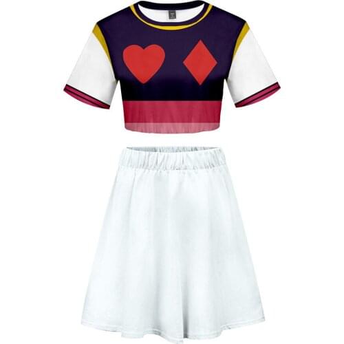 Anime HXH Hunter X Hunter 3D Print Two Piece Set Women Crop Top and Skirt 2pcs Outfits Hisoka Killua Zoldyck Cosplay Costume
