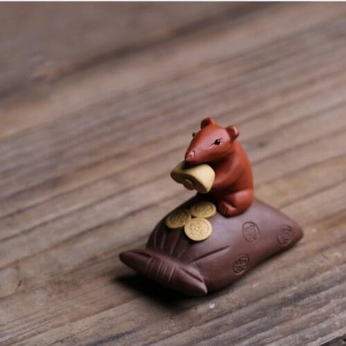 Zisha Creative Cloth Bag Mouse Tea Play Accessories Generation of Gold Coins Chinese Zodiac Fortune Rat Represents Luck Wealth