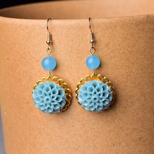 Fashion Chinese Ethnic Style Retro Jewelry Eardrop Personal Synthetic Flower Trend Simple Crystal Female Earrings