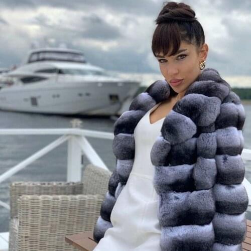 FURSARCAR New Arrival Real Rex Rabbit Fur Imitate Chinchilla Furs Jacket Natural Rabbit Fur Coat Slim Female Fashion Overcoat