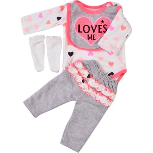 Handmade Baby Doll Clothes For 23 Inch Reborn Doll Pure Cotton Doll Clothes With Bib Trousers For Kid House Toy Doll Accessories