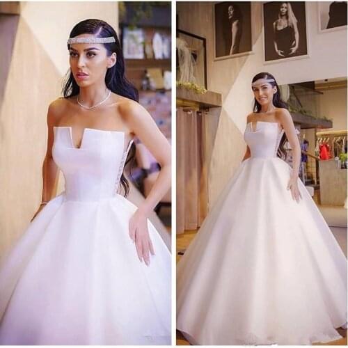 Strapless A-Line Wedding Dresses stain 2021 Formal Beaded Pearls Long Bridal Gowns Customized plus size Vestidos De Marriage