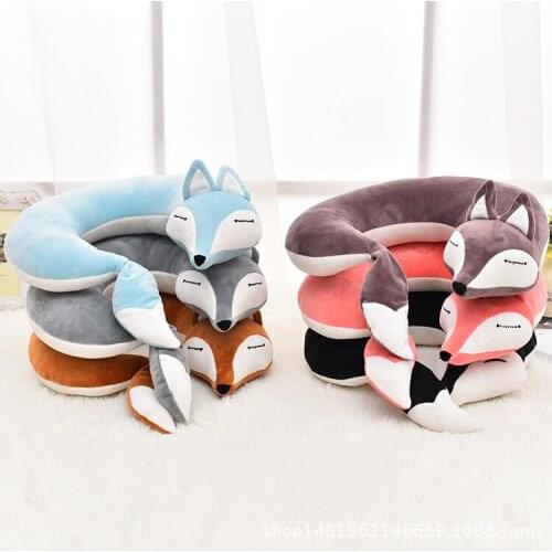 Lovely Fox Animal Cotton Plush U Shape Neck Pillow Travel Car Home Pillow Nap Cartoon U Shape Pillow for Flight Plane Travel