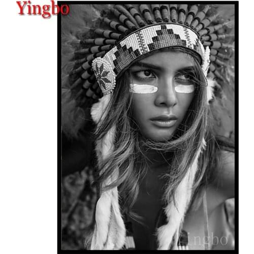 Indian Woman canvas painting diamond mosaic sale diy diamond painting full square round diamond embroidery black and white decor