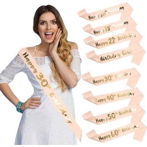 JQSYRISE 1Pcs Happy Birthady 16th 18th 21th 30th 40th 50th 60th Satin Sash Women Girl Adult Birthday Party Anniversary Supplies