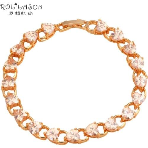 ROLILASON tasteful design Heart shape Champagne crystal zircon golden Bracelets classic gift for women fashion jewelry TBS772
