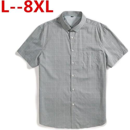 Plus 8XL 6XL 5XL Mens Plaid Pure Cotton Shirt Summer Mens 100% Cotton Casual Shirt Fashion man Shirt Solid color Oxford Shirts