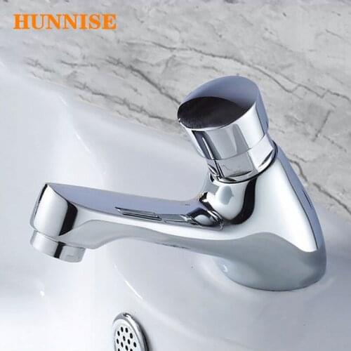 Delay Bathroom Faucet Solid Brass Single Cold Basin Sink Mixer Tap Press Button Delay Basin Faucets Cold Bathroom Mixer Taps