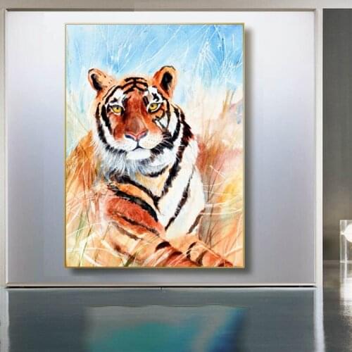 Modern Abstarct Watercolor Tiger Oil Painting on Canvas Wall Art Picture Animal Posters and Prints for Living Room Wall Decor