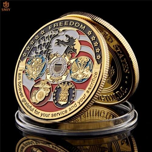 USA Navy USAF USMC Army Coast Guard American Free Eagle Totem Gold Military Medal Challenge Coin Collection