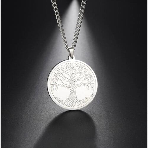 Skyrim Tree of Life Viking Necklace Stainless Steel Silver Color Talisman Amulet Long Chain Necklaces Vintage Jewelry for Men
