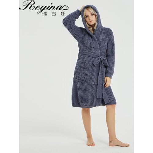 REGINA Wearable Knitted Hoodie Blanket Soft Cozy Microfiber Pocket Lace-up Cardigan Blanket Hoodie with Sleeve Hooded Blankets