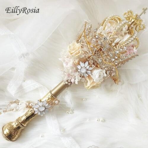 EillyRosia Vintage Baroque Bridal Holding Flowers Bride Marriage Court Style Bride Gold Queen Scepter European Wedding Bouquet