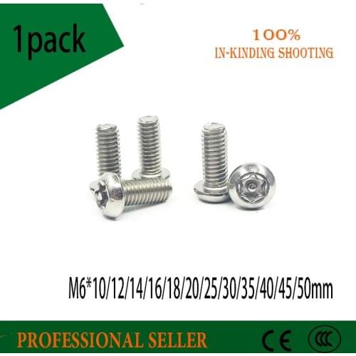 1pack M6*10/12/14/16/18/20/25/30/35/40/45/50mm GB2672 304 stainless steel pan head torx machine security pin anti theft screws