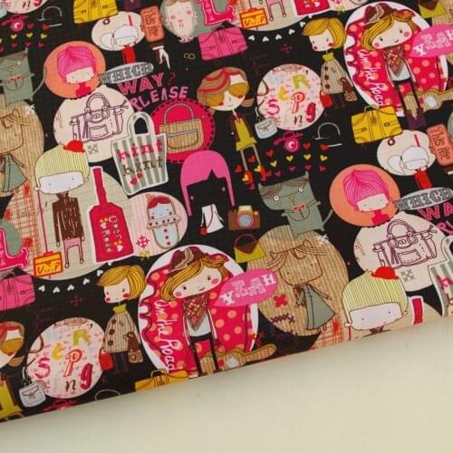 PVC coated waterproof fabric - Girl, bag and animal - black (WF254)