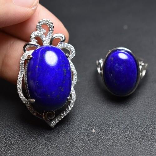 Fine Jewelry Real 925 Sterling Silver S925 Natural Blue Lapis Stones Gemstone Female Jewelry Set for Women Fine Jewelry Sets