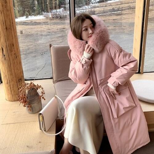 White Duck Down Jacket Female 2021 Winter Natural Fox Fur Collar Coat Women Hooded Warm Parkas Korean Style Veste Femme Gxy107