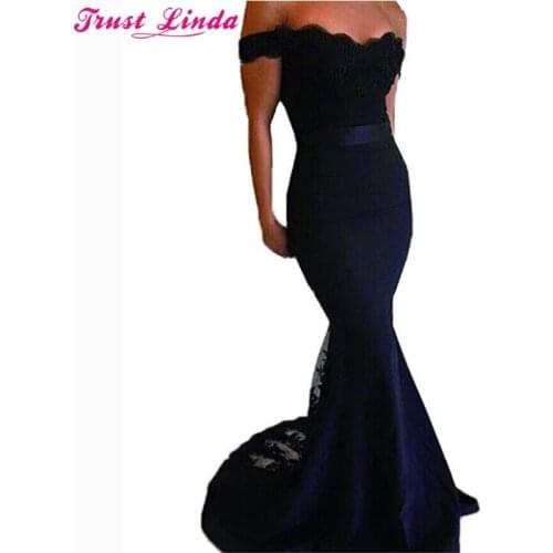 Sexy Sweetheart Cap Sleeve Navy Blue Mermaid Bridesmaid Dresses Lace Appliques Long Prom Gowns Bridal Party Wear Dress