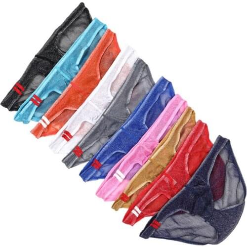 10PCS/Set Glitter Mens Briefs Sexy Underwear Transparent Low Rise Underpants Ultra-thin Male Homme Panties Hombre Mens Lingerie
