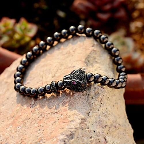 2019 Trendy Men Elastic Bracelets White Micro Pave CZ Leopard Charm Bracelets & Bangles Male Beads Jewelry Gift ABL045