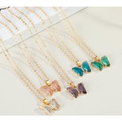 2021 Women Fashion Necklace Simple Crystal Butterfly Pendant Clavicle Chain Jewelry Gift