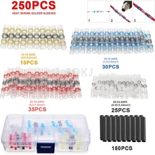250PCS SST-S11 S21 S31 S41 Heat Shrink Butt Wire Connectors Waterproof Tinned Copper Solder Seal Terminals Kit Set