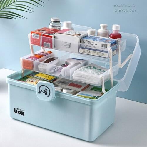 3/2 Layer Portable First Aid Kit Storage Box Plastic Multi-Functional Family Emergency Kit Box with Handle HR