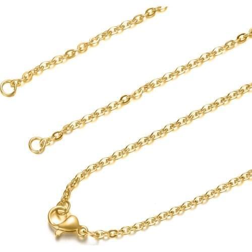 5pcs/lot 2mm width 40-70cm DIY Cross Chain Necklaces Wholesale 100% Stainless Steel Steel Gold Color Necklaces