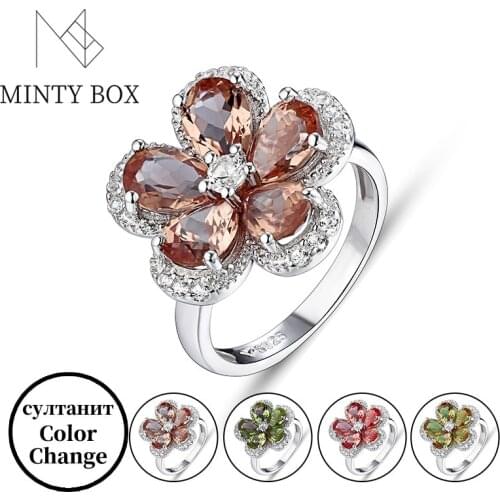 925 Sterling Silver Zultanite Меняющий цвет камень Ring for Women Turkish Diaspore Colorful Flower Lovely Style for Womens Gift
