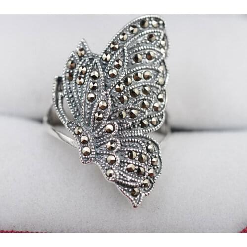 FNJ 925 Silver Rings Animal Butterfly Size 5.5-9 Trendy S925 Solid Prue Silver Ring for Lover Women Men Jewelry Women MARCASITE