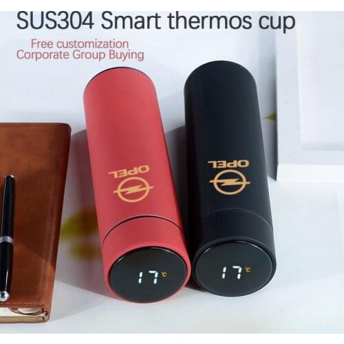 500ml Car Style Smart Thermos Mug LED Temperature Display Stainless Steel Tea Cup With Logo For Opel Astra h g j Insignia
