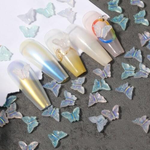 Japanese New Style 10pc Aurora Butterfly Amethyst Crystal Ice Transparent Color Resin Butterfly FlashDIY Nail Art Decoration Hot